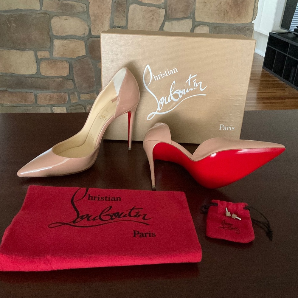 Christian Louboutin  IRIZA 100 patent  nude women heels size 38.5 NWT